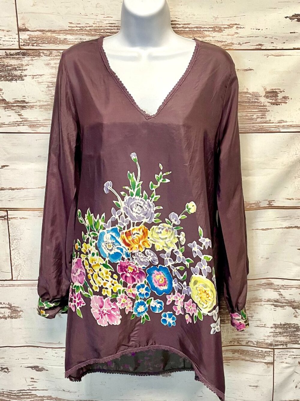Johnny Was Silk Floral Tunic Blouse